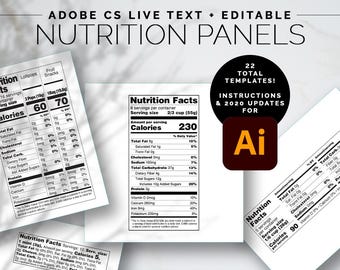Nutrition Facts Template Bundle | Editable Adobe Template Label Designs for Food & Beverage Packaging | Graphic Designer Dietary Info Panel