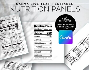 Nutrition Facts Template Bundle | Editable CANVA Template Label Designs for Food & Beverage Packaging | Graphic Designer Dietary Info Panel