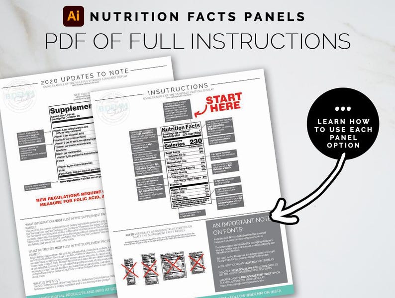 Nutrition Facts Template Bundle Editable Adobe Template Label Designs