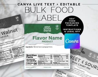 Bulk Food Label Template | 4x4” Editable Nutrition Facts Label | Canva Template Packaging |Nutrition Label | Customizable Bag & Bin Label