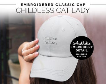 Childless Cat Lady Baseball Cap | Anti Trump Funny Hat, Old Money Aesthetic Embroidered Hat | Harris Walz Big Sis Gift, Family Photo Outfit