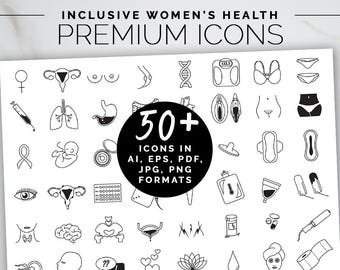 Feminist Health Icon Set for Graphic Designers | Sexual Health Line Art Icons Bundle | Women's Wellness Vagina png svg Digital Projects