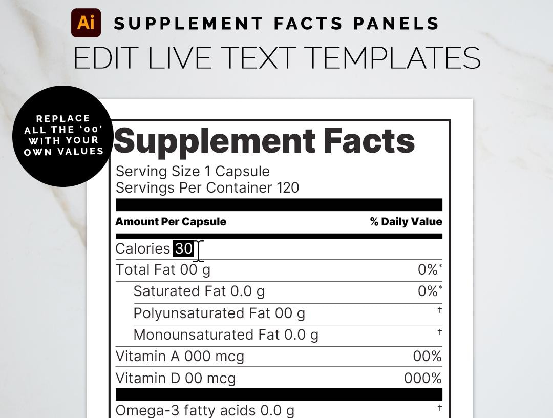 Supplement Facts Panel Template Bundle Editable Adobe Template Label Supplement Facts Panel Template Bundle Editable Adobe Template Label