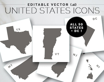 Minimalist United States Map Adobe Template | Accurate 50 States Shapes SVG & PNGs | Editable Template | Printable Vector | Classroom Decor