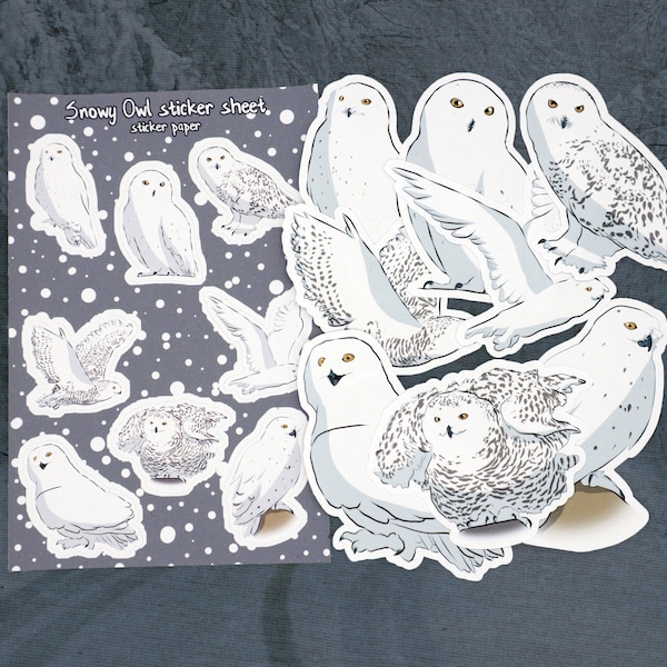 snowy owl sticker made of vinyl in small and big sizes for your Bullet Journal, Planner, Scrapbook and more!