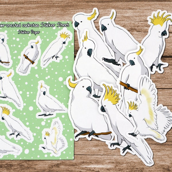 Sulphur-crested cockatoo sticker made of vinyl in small and big sizes for your Bullet Journal, Planner, Scrapbook and more!