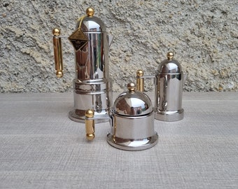 Kontessa Veg Viganò coffee maker set 4 Cups + sugar bowl + serving carafe / moka milk jug Stainkess Steel 18/10