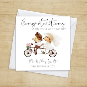 Bride & Groom Hedgehogs On Bike Wedding Card