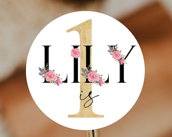 Pink Floral Gold Number Stickers