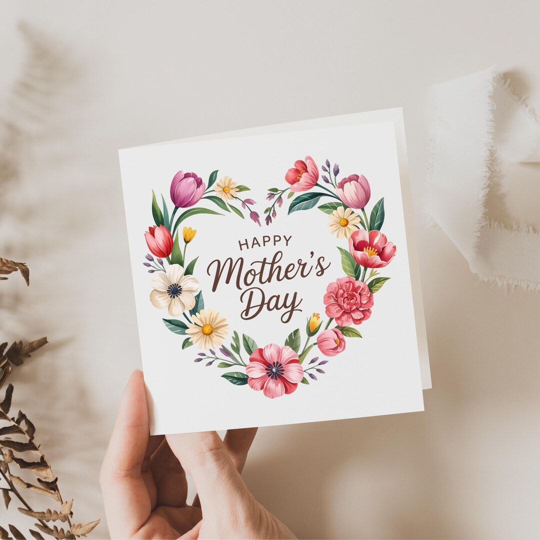 Heart Floral Wreath Mothers Day Card - Etsy