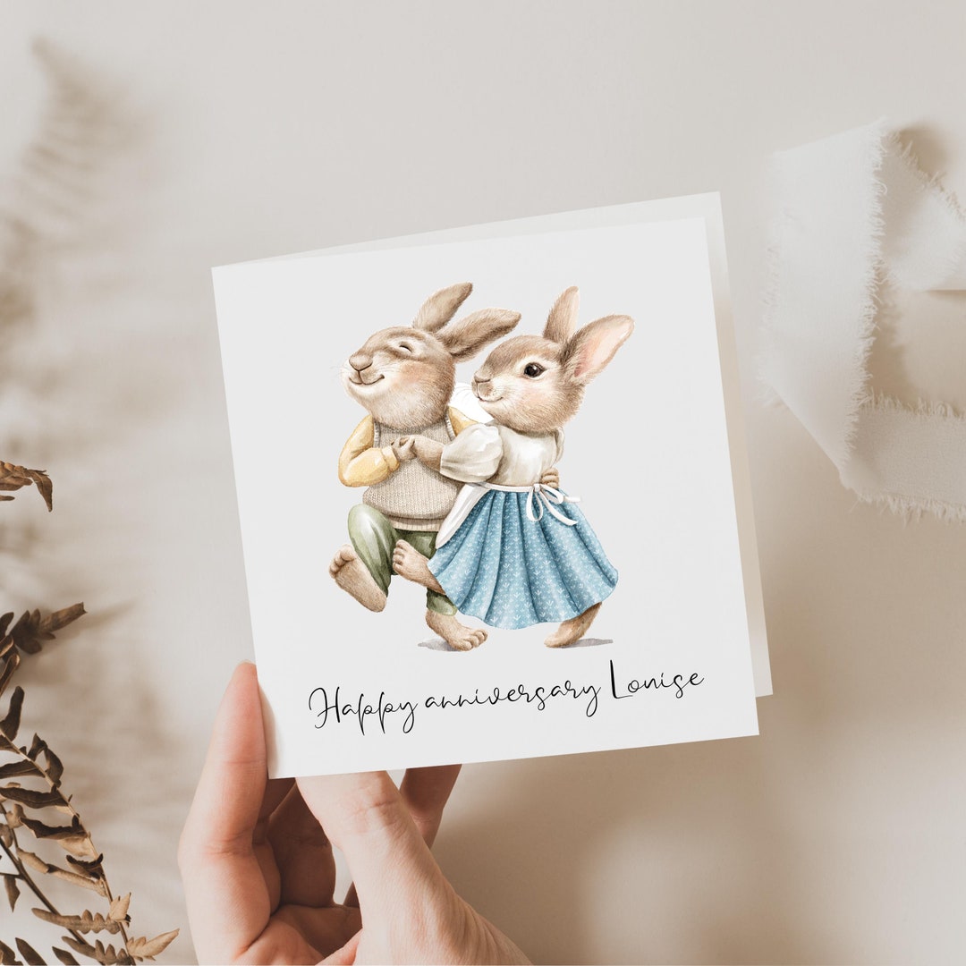 Vintage Dancing Rabbits Anniversary Card - Etsy