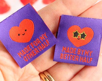 Made for My Other Half / Made by my Better Half Pack of 6 Double Sided Woven Sewing Labels for Handmade Projects