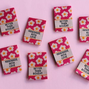 Pink Floral Woven Sewing Labels – Pack of 6 “Better Than Bought” & “Handmade with Love” Tags, Soft Fabric Labels for Handmade Sewing Project image 3