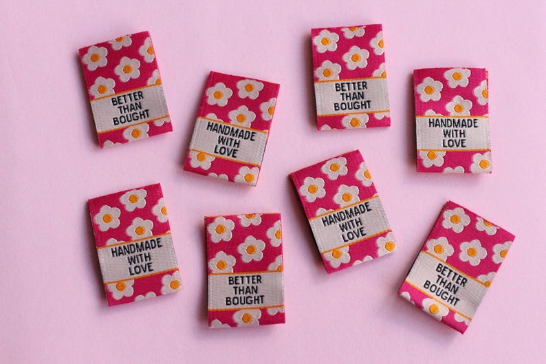 Pink Floral Woven Sewing Labels – Pack of 6 “Better Than Bought” & “Handmade with Love” Tags, Soft Fabric Labels for Handmade Sewing Project image 3