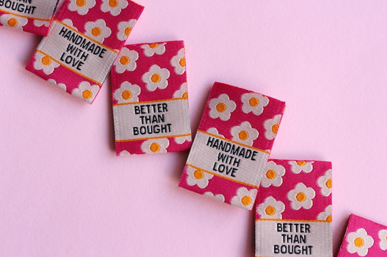 Pink Floral Woven Sewing Labels – Pack of 6 “Better Than Bought” & “Handmade with Love” Tags, Soft Fabric Labels for Handmade Sewing Project image 8