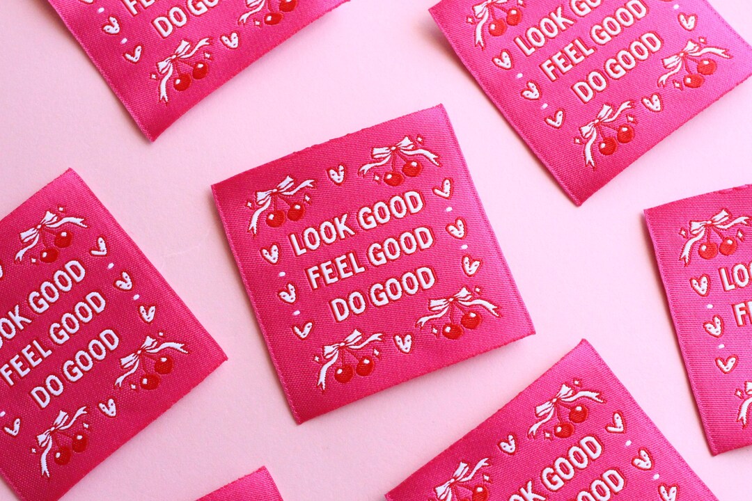 Pink Woven Sewing Labels – Pack of 5 Coquette Bow Cherry “feel Good ...