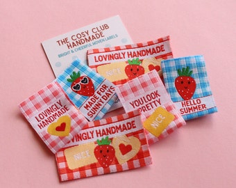 PICNIC PACK | Pack of 6 cute and colourful gingham woven sewing labels for handmade items "Lovingly Handmade" | Gifts for sewists