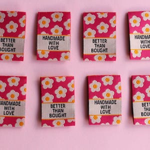Pink Floral Woven Sewing Labels – Pack of 6 “Better Than Bought” & “Handmade with Love” Tags, Soft Fabric Labels for Handmade Sewing Project image 2