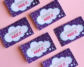 Purple Woven Sewing Labels: "Dreamt It. Made It" Woven Tags Pack of 5 clothes tags for handmade projects and gifts, quilting