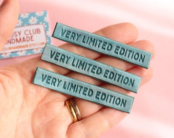 Velvet labels for handmade clothes | Pack of 4 teal velvet sewing labels "Very Limited Edition" | Soft velvet tags for handmade items