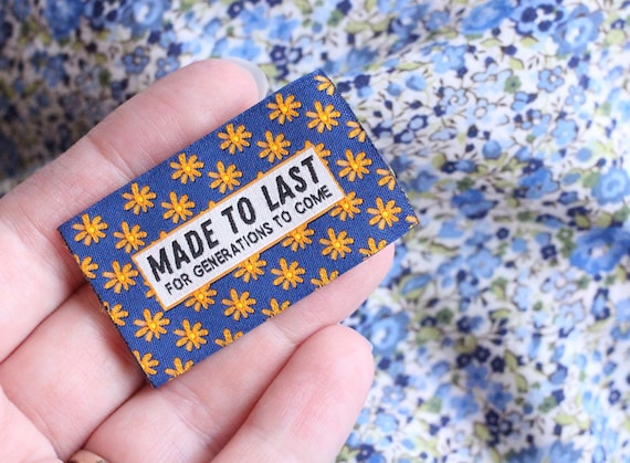 Navy Blue Floral Woven Sewing Labels – Pack of 5 “Made to Last for Generations to Come” Tags, Fabric Labels for Handmade Clothes & Quilting