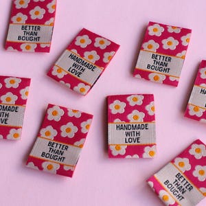 Pink Floral Woven Sewing Labels – Pack of 6 “Better Than Bought” & “Handmade with Love” Tags, Soft Fabric Labels for Handmade Sewing Project image 5