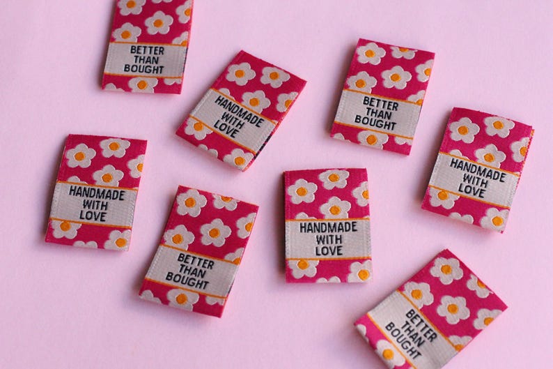 Pink Floral Woven Sewing Labels – Pack of 6 “Better Than Bought” & “Handmade with Love” Tags, Soft Fabric Labels for Handmade Sewing Project image 5