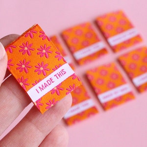 Sewing labels for handmade items | Pack of 6 floral woven labels - "I MADE THIS" "Made by Moi" | Cute clothes tags, quilting tags, crochet