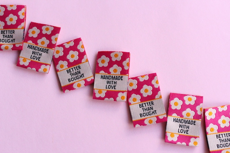 Pink Floral Woven Sewing Labels – Pack of 6 “Better Than Bought” & “Handmade with Love” Tags, Soft Fabric Labels for Handmade Sewing Project image 6