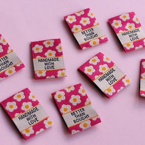Pink Floral Woven Sewing Labels – Pack of 6 “Better Than Bought” & “Handmade with Love” Tags, Soft Fabric Labels for Handmade Sewing Project image 4