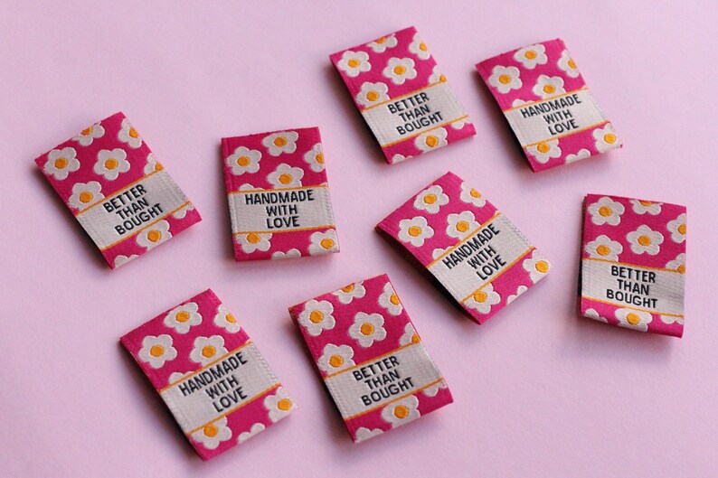 Pink Floral Woven Sewing Labels – Pack of 6 “Better Than Bought” & “Handmade with Love” Tags, Soft Fabric Labels for Handmade Sewing Project image 4