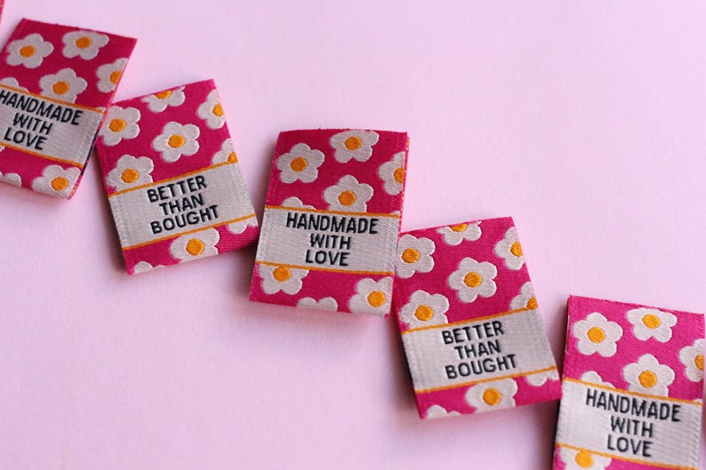 Pink Floral Woven Sewing Labels – Pack of 6 “Better Than Bought” & “Handmade with Love” Tags, Soft Fabric Labels for Handmade Sewing Project image 7