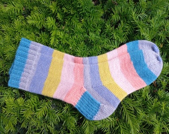 Handmade wool socks Knitted Socks "Pairfect". Female wool sock. Striped socks. Casual knitted socks. Winter autumn socks.  Made Ukraine