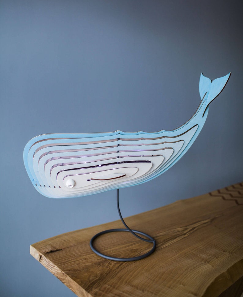 Big wooden whale lamp sky blue night light cloud whale Etsy