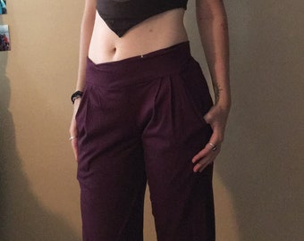 Maroon Womens Cotton Loose Pants