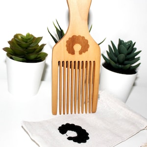 Peach Wood Wide Tooth Branded Afro Comb