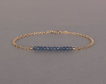Blue Sapphire Bar Bracelet, Silver Or Gold Chain, September Birthstone Bracelet, Bridesmaids Gift, Gift For Her, Birthday Gift