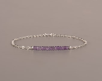 Amethyst Bar Bracelet, Silver Or Gold Finish, February Birthstone Jewelry, Gift For Her, Bridesmaids Gift, Birthday Gift