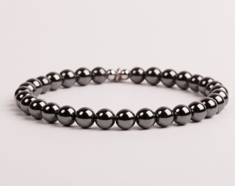 Hematite Stretch Bracelet, 4 To 8mm Beaded Gemstone Bracelet, Layering Bracelets, Gift For Women, Gift For Men, Birthday Gift