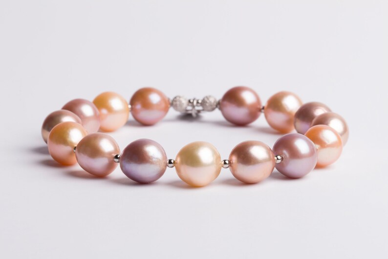 Pink And Peach Tone Freshwater Pearl Bracelet Natural Pearl Bracelet Birthday Gift Gift For Her Bridesmaid Gift Mother/'s Day Gift