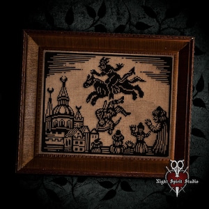 Witchcraft Woodcut - Farmer's Freefall - Gothic Cross Stitch Pattern - Devil Cross Stitch - Witch Cross Stitch - History Goth Digital PDF