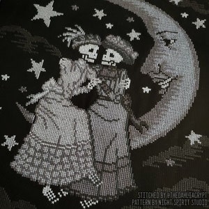 Edwardian Moon Gothic Cross Stitch Pattern Halloween Cross Stitch Skeleton Cross Stitch Antique Paper Moon Lesbian Digital PDF image 2