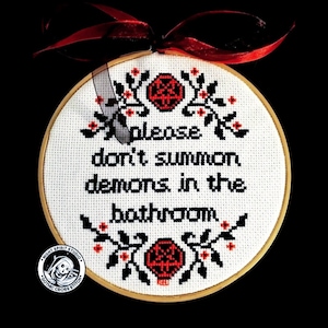 Please Don't Summon Demons in the Bathroom Cross Stitch Pattern PDF Halloween