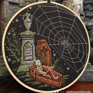 Victorian Mourning Web - Gothic Cross Stitch Pattern - Halloween Cross Stitch - Spider Web Cross Stitch - Haunted House - Graveyard - PDF