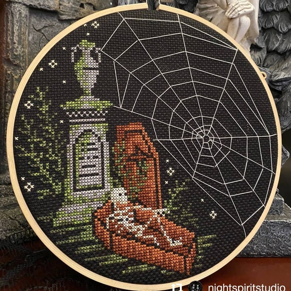 Gothic Friedhof Kreuzstichmuster | Viktorianisches Trauergeflecht (PDF)