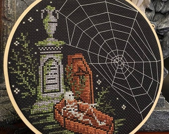 Victorian Mourning Web - Gothic Cross Stitch Pattern - Halloween Cross Stitch - Spider Web Cross Stitch - Haunted House - Graveyard - PDF