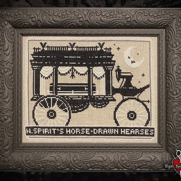 Victorian Horse-Drawn Hearse - Gothic Cross Stitch Pattern - Goth Pattern - Primitive Cross Stitch Antique Cross Stitch Sampler Digital PDF