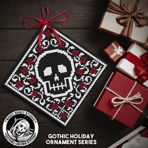 Gothic Skull Ornament - Gothic Cross Stitch Pattern - Gothic Christmas - Skeleton Cross Stitch - Goth Christmas - Horror - Digital PDF