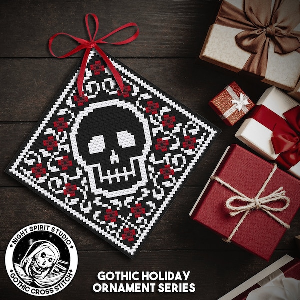 Gothic Skull Cross Stitch Pattern | Victorian Mourning Ornament (PDF)