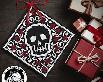 Gothic Skull Cross Stitch Pattern | Victorian Mourning Ornament (PDF)